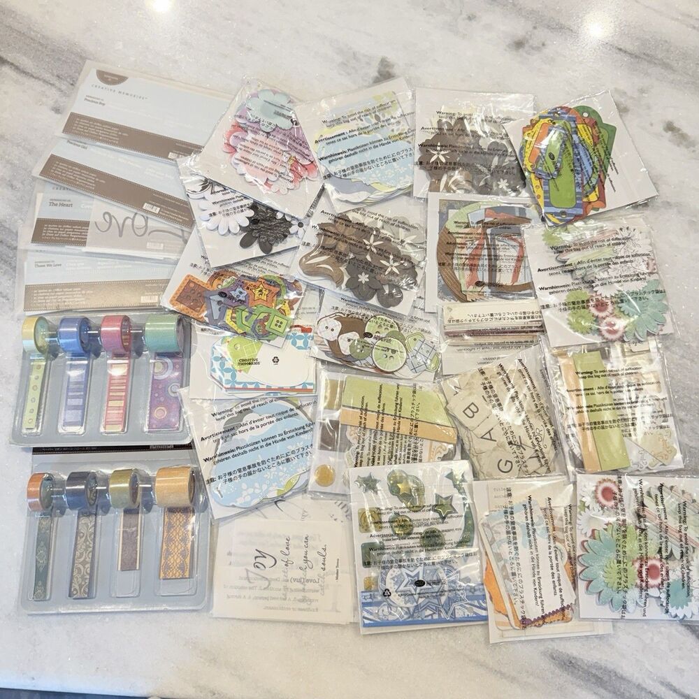 Creative Memories Lot Of 26 Packs Of Embellishments Paper Flowers Tags Frames
